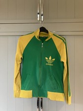 ADIDAS Men Green/Yellow Striped Zip Up Track Jacket Vintage Jamaica? Brazil? Y2K