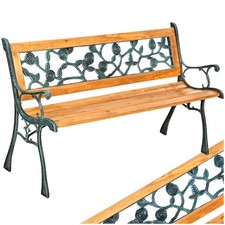 WOODEN GARDEN BENCH SEAT CAST IRON LEGS WOOD BALCONY OUTDOOR FURNITURE ROSES new