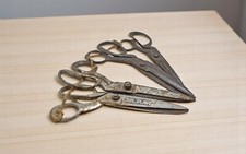 Lot of 4 Antique Iron Old Long Tailor's Scissors Original Old Hand Crafted