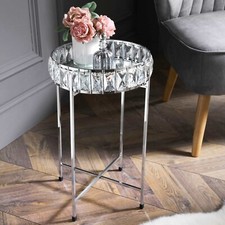 Silver Crystal Mirrored Coffee Tables Round Bedside Table Removable Glass Top