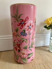 Pink Ceramic Umbrella Stand Brolly Stick Holder Floral Butterflies Faux Flower