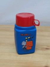Vintage 1970s Roughneck Peanuts Snoopy Blue Thermos Flask With Lid
