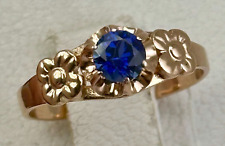 USSR Vintage Rose Gold Sapphire (lab. made) Ring 583 14K 2,75 g. Ukraine 1980