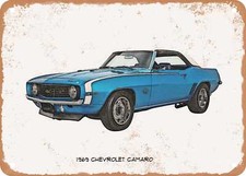 Classic Car Art - 1969 Chevy Camaro And Pencil Sketch - Rusty Look Metal Sign 2
