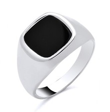 925 Sterling Silver Black ONYX Heavy Signet Ring size M N O P Q R S T U V - MENS