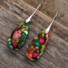 Natural Imperial Jasper Stone Teardrop Dangle Earrings Gemstone Drop Earrings