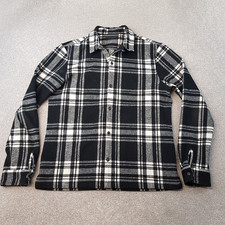 All Saints Mens Shirt Large Black White Greyson Wool Blend Overshirt Flannel