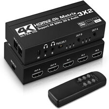 4K HDMI 2.0 Matrix 3x2 Splitter Switch 3 Devices to 2 Displays With Audio Out 