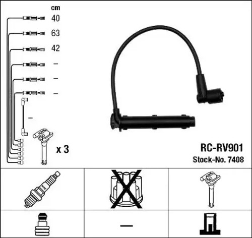Ignition leads 7408 - ngk, for