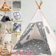 Large Canvas Kids Teepee Star Wood Indian Tent Child In/Outdoor Play House 160CM