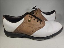FootJoy Superlites Golf Shoes Mens Size 10.5 M White & Brown Soft Spikes 58004