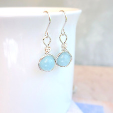 Aquamarine Drop Earrings Sterling Silver Handmade March Birthstone Gift Wrapped