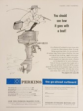 Original Vintage 1960s Perkins Outboard Motor Advert Fisherman Fishing Boat