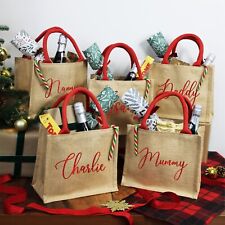 Personalised Christmas Gift Bag, Christmas Tote Jute Gift Bag, Eco-Friendly Xmas