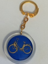 Antique VELOSOLEX Round Keychain Blue Background Garage - Vintage Car Keychain