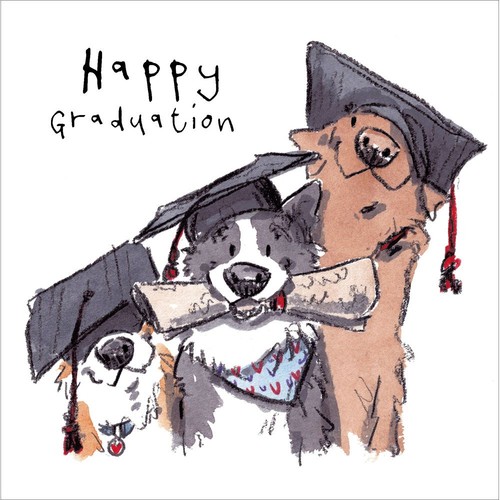Graduation card dogs - in, mortar