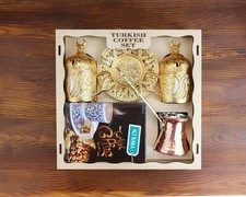 ALI BABA Turkish Coffee Set ( 100g Coffee + 2 Cups + 1 Copper Pot in Wooden Box)