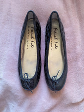 French Sole Jane Winkworth Black Patent Quilted Ballet Flats 39