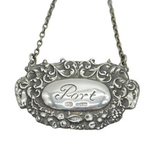 Edwardian Sterling Silver Ram Pattern Port Decanter Label Antique 1907 London