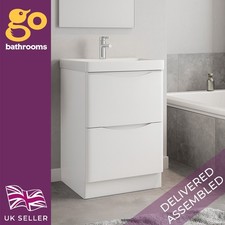 600mm White Gloss Bathroom Vanity Unit with Basin & 2 Drawer Storage Sink