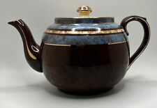 Sudlow’s Burslem Pottery English Teapot -Brown, Blue, White, and Gold  Pat# 5149