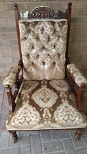 Antique Decorative Carved Throne Chair Upholstered High Back Armchair Victorian