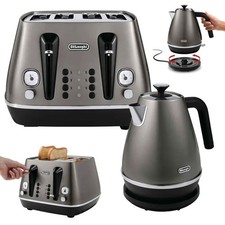 Delonghi 1.7L Kettle & 4-Slice Toaster Bundle - Titanium Stainless Steel Set