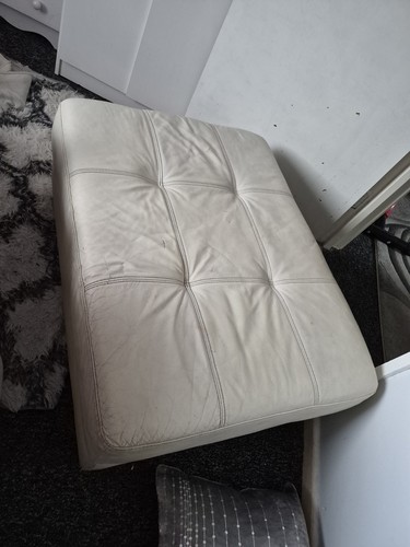 Cream leather large footstool - large,