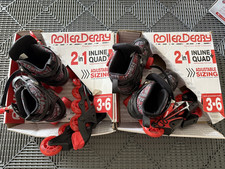 Roller Derby Black/Red Boys' Adjustable Size Inline+Quad Combo Skates USA 3-6