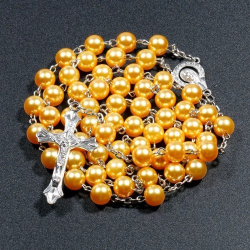 White rosary beads with silver - white,