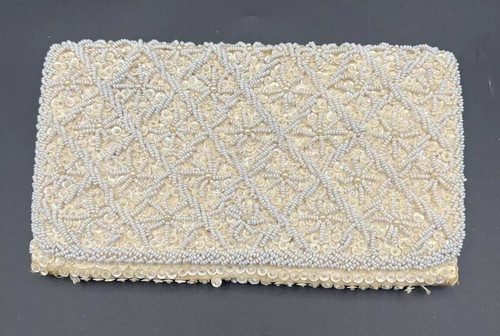 White beaded clutch - white, purse