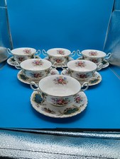 Set of 6 Royal Albert Berkeley twin handled Soup Cups and Saucers