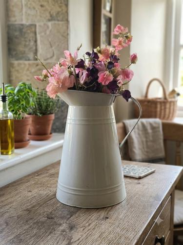 Cream enamel metal - enamel, flower