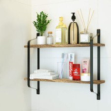 2 Tiers Wooden Wall Floating Shelf Kit Display Unit Home Bathroom Decor Shelves
