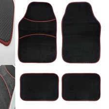 Universal Car or Van Floor Mats 4PC Set Non Slip Carpet or Rubber Red,Black UKED