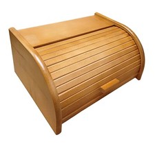 Wooden Bread Box Apollo Roll Top Bin Storage Loaf Beech Wood Small Brown /L.BR