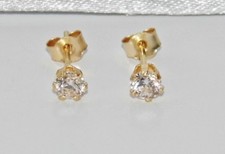 9ct Gold 0.25ct Simulated Diamond Ladies 3mm Solitaire Stud Earrings - UK MADE