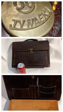 Vtg Jynaeki Jy Naeki Brown Leather Briefcase Attache Sturdy Handle 15x11