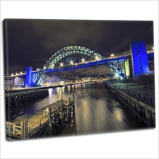 Newcastle Upon Tyne Bridge At Night Canvas Print Framed Wall Art Picture