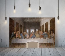 DA VINCI THE LAST SUPPER- FRAMED CANVAS WALL ART PICTURE PAPER PRINT- BROWN BLUE