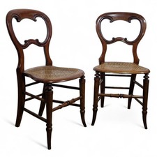 Antique balloon back chair - Victorian cane bedroom chair / hall chair 1 of Pair