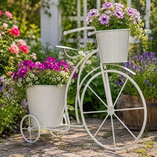 White metal bicycle flower - white,