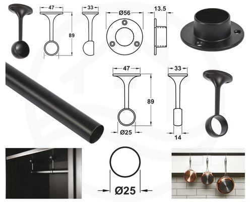 Hafele round wardrobe rail - round,