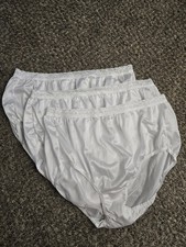 Sz10 Vintage HANES 100% Shiny White Nylon Lace Trim Hi Cut Full Panties Briefs 