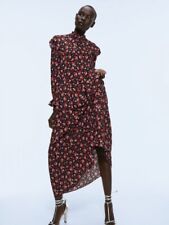 Zara Red And Black Floral Printed Long Dress M High Neck New  