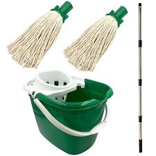 Floor Mop Bucket Set Cotton Mops Heavy Duty 12L Wringer Industrial Plastic Green