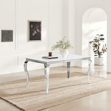 **Seconds** Skye Rectangular White Marble Glass and Metal 6 Seater Dining Table