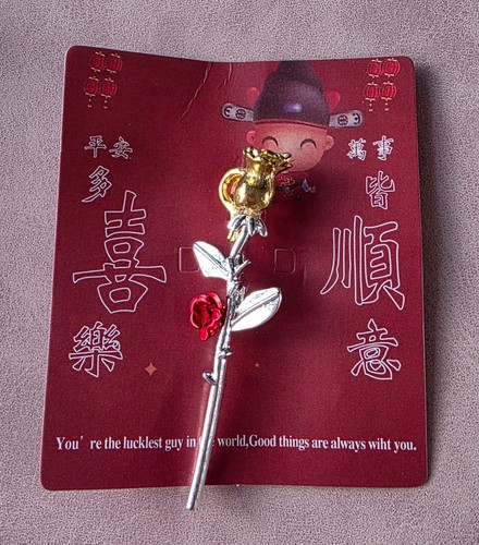 Brooch single stem rose - brooch,