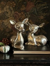 Solid Brass Deer Figurines – Mid Century Pair 7.5” & 6.5” Fawns - Vintage C1960