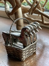 Set Of 4 Vtg French Silver Plated Duck Napkin Rings in Baskets